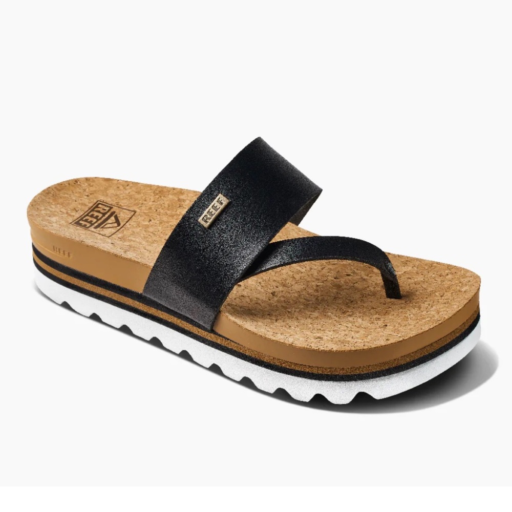 Reef cushion sol hi Black Sandals with Cork Footbed platform sole size 10 - Picture 2 of 10
